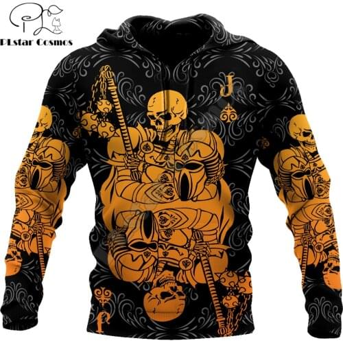 Samurai Skull Poker Tattoo 3D Printed Autumn Men Hoodies Unisex Casual Pullover Zip Hoodie Streetwear sudadera hombre DW0518