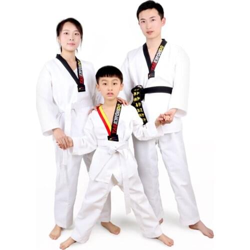 Traditional White Taekwondo Uniform Children Adult Taekwondo Suit Dobok WTF Karate Uniform Clothes Long Sleeve Fitness Training