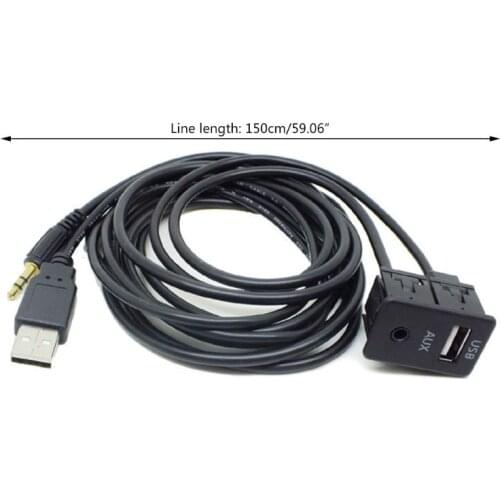 1.5M Car Dash Flush Mount USB Port Panel 3.5mm AUX USB Extension Cable Adapter 1XCF