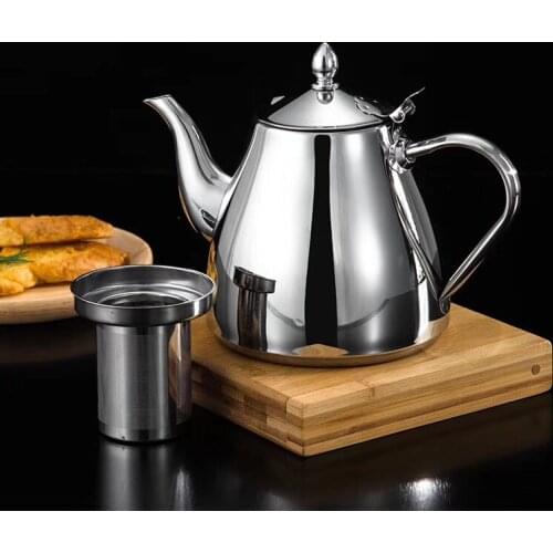 Thickened 304 stainless steel kettle Kettle for making tea 1.2L/1.5L/2L Flat With filter Induction cooker available Restaurant