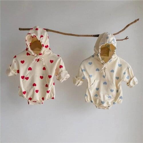 2021 Spring Autumn Baby Toddler Boys Girls Jumpsuits Newborn Baby Boys Girls Long Sleeve Hooded Loving Heart Rompers Clothes