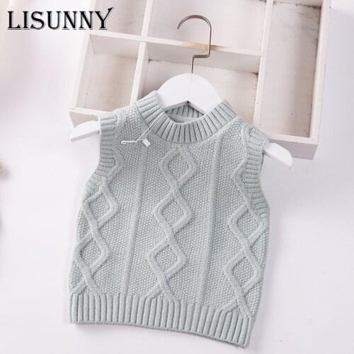 2021 Spring Autumn Preppy Style Baby Boys Knit Vest Girls Kids Jumper Sweaters Vest Children Clothing Sleeveless Pullover Coat
