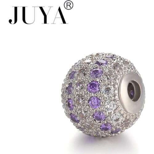 DIY Jewelry Paved Zircon Copper Charm 10mm Ball Beads Accessories For Purple Natural Stones Bracelets Necklaces Earrings Making