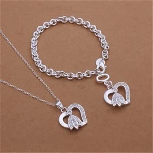 S360 Wholesale Silver Color Jewelry Sets Factory Price Fashion Jewelry Set Bracelet Necklace /angajena