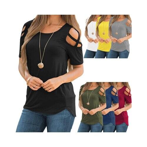 COLDKER Womens solid short Sleeves T Shirt Plus Size Round Neck Casual Loose Tops ladies streetwear clothing female tops