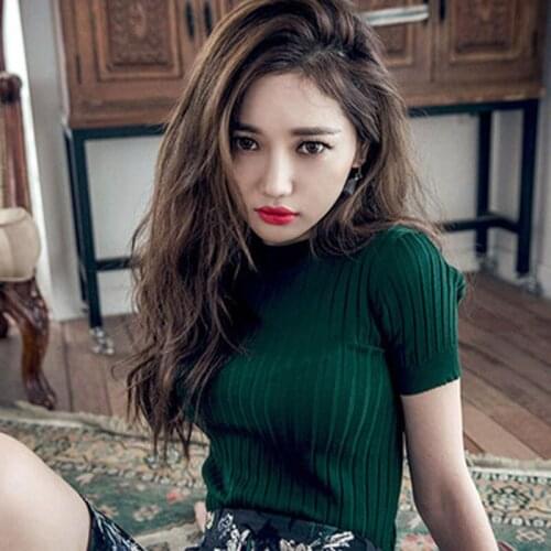 5 colors Sweater Tops Knitted Slim Pullover Women Sweater Short Sleeve Tight Fit O-Neck Clothing