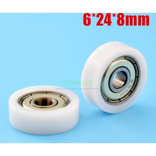 1pcs 6*24*8mm F type POM engineering plastic roller, 626ZZ bearing pulley, nylon wheel for drawer/showcase/furniture