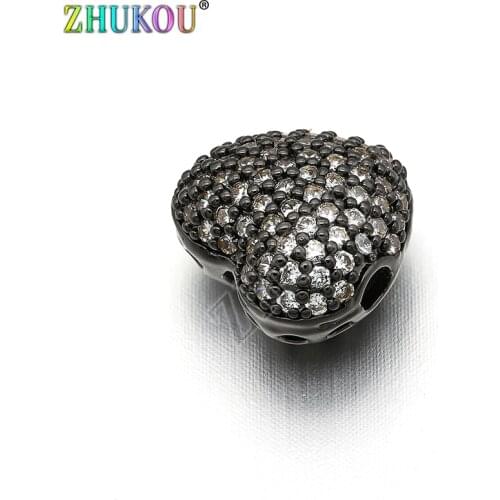 11*12mm Handmade Brass Cubic Zirconia Heart Beads for Jewelry Findings, Mixed Color, Hole: 2mm, Model: VZ165