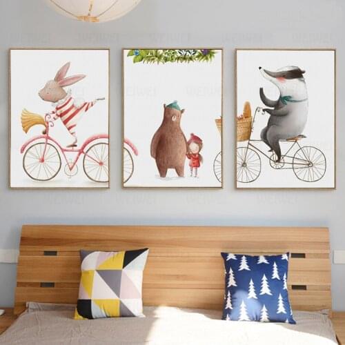 3 Pieces Watercolor Animals Rabbit Beer Canvas Paintings Pink Childhood Posters Prints Wall Art Pictures For Kids' Rooms Decor
