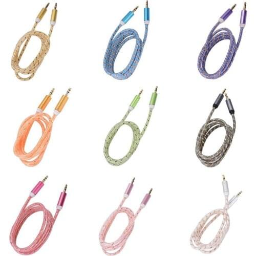 300pcs/lot Nylon Wire Metal braid Weave smooth transparent shell 3.5mm Male to 3.5mm Male Audio Cable AUX Cord Speaker Cable