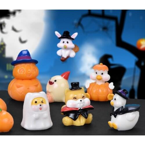 5Pcs/lot Halloween Small Ornaments Fairy Garden Miniature Figurines DIY Micro Landscape Decoration Ghost Bat Pumpkin Resin Craft