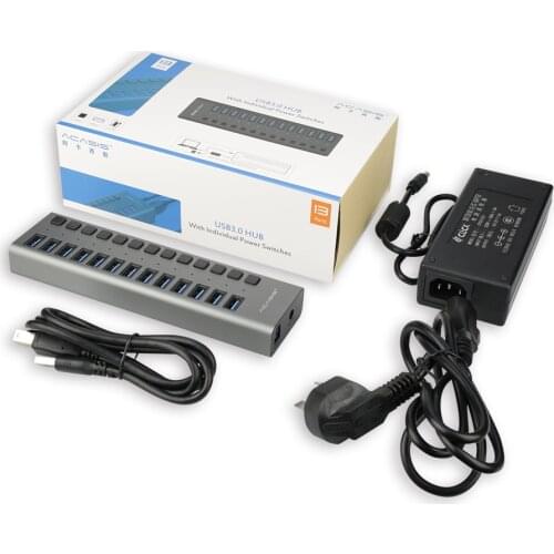 Acasis USB Hub 3.0 13 Port USB 3.0 Hub Splitter High Speed 5Gbps LED Indicator With EU/US Power Adapter for MacBook Laptop PC
