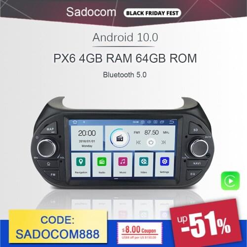 7" PX6 2 din Android 10.0 Car DVD player 6 Core 64GB 4GB RAM car radio autoradio For Fiat Fiorino Citroen Nemo Peugeot Bipper