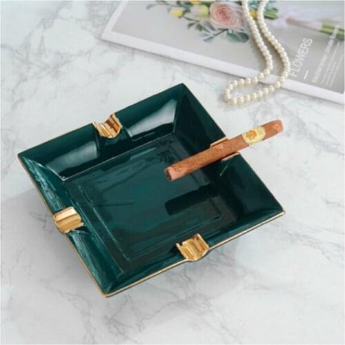 Nordic Home Blackish Green Ceramic Ashtray Office Meeting Room Simplicity Tobacco Jar Square Cigar Smoke Cup 20x20cm