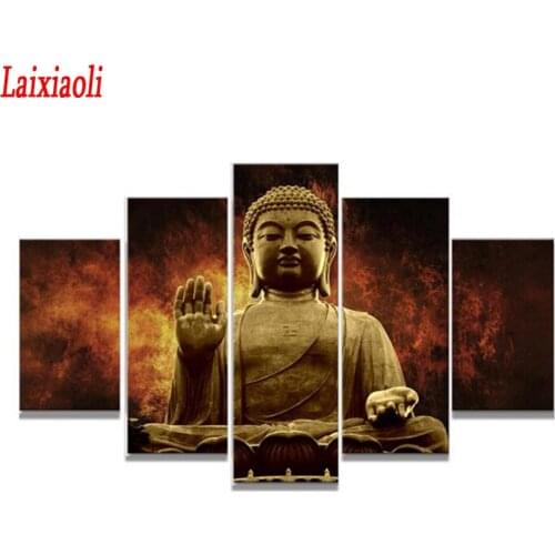 Buddha icons Diamond Painting Religion Full Square round Rhinestone 5D DIY Diamond Embroidery sale 5pcs set Decoration Home art