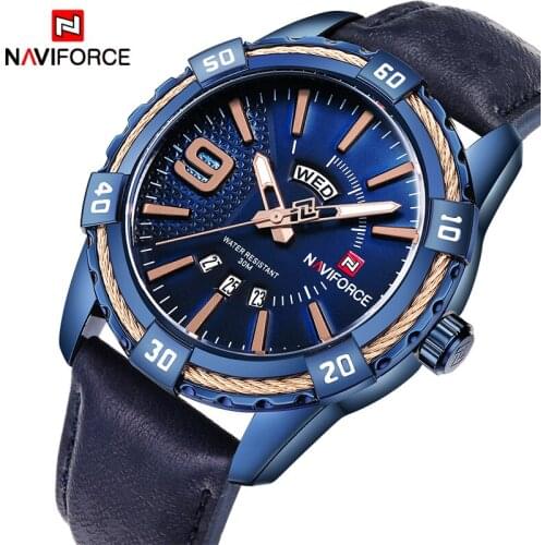 NAVIFORCE Top Luxury Brand Men Watches Military Sports Quartz Analog Date Week Luminous Hands Clock Leather Strap Wristwatch
