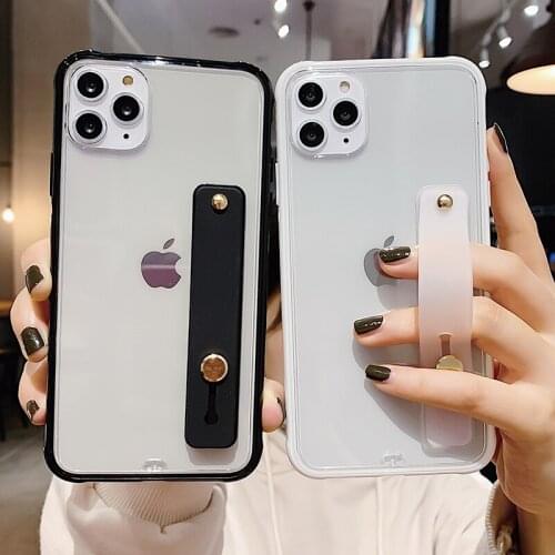 Wristband Holder Transparent Phone Case For iPhone 12 Pro 11 X XR XS Max 8 7 Plus Soft Silicon Wrist Strap Shockproof Back Cover