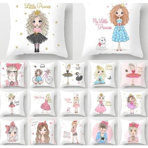 Little Princess Polyester Cushion Cover 1Pcs for Girl 45*45cm Decorative Pillows Home Sofa Bed Decoration Pillowcover Cartoon