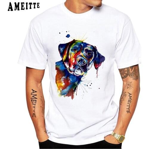 Clever Labrador Retriever Print T-Shirt Mens Summer Casual White Hipster Tee Watercolor Cute Jack Russel Terrier Dog Tops Homme