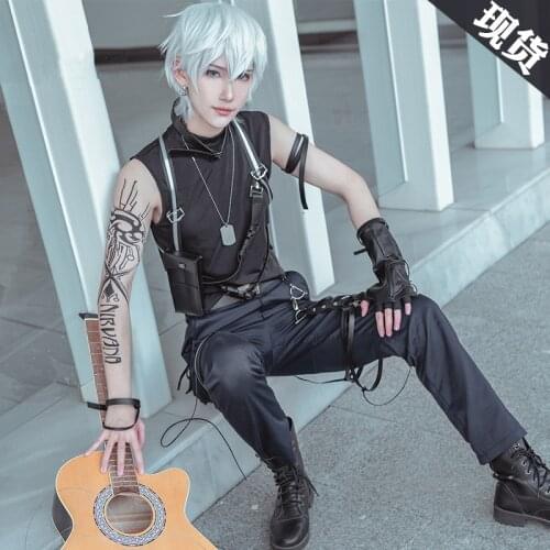 Hot game Love and producer Mr Love: Queens Choice Cosplay Costume Zhou QiLuo Kilo Black sleeveless rock punk suit A