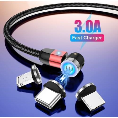 360 Degree Rotate Magnetic Cable Micro USB Type C 3A Fast Charging Data Tran Cord For iPhone 12 11 Pro Max Xiaomi 11 Samsung S20