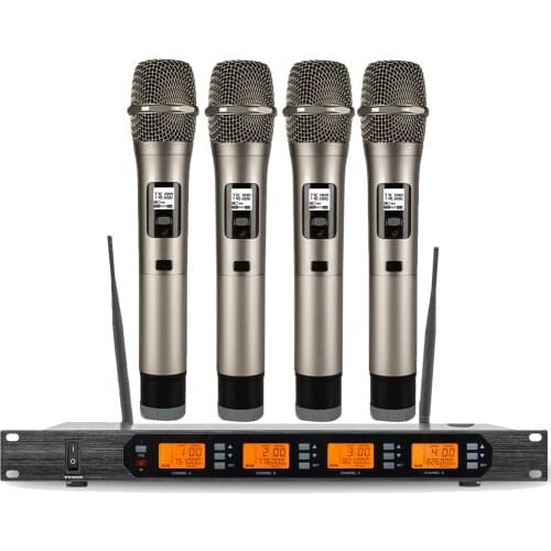 MiCWL Audio UHF Wireless Handheld Microphone Systems D400 4 Hand 4 Headset 4 Lavalier 4x100 Channel Karaoke Recording Sing Sets