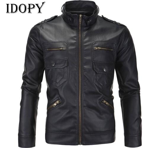Idopy Mens Faux Leather Bomber Jacket Casual Outerwear Motorcycle Coat For Male