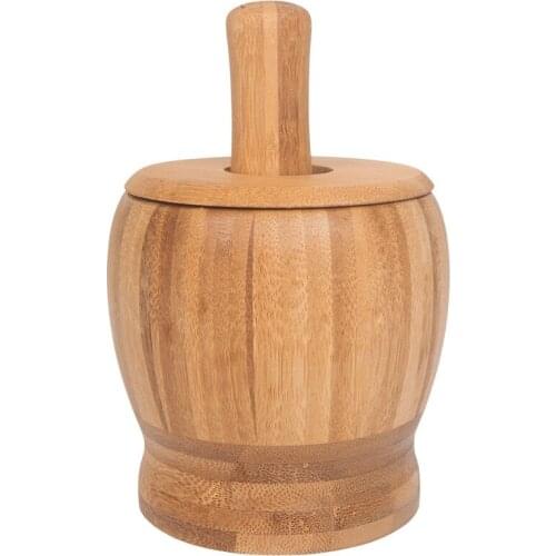 Pestle Grinding Bowl Set Bamboo Mortar And Pestle Pedestal Bowl Garlic Pot Spice Pepper Mill Tools Kitchen Tools CNIM Hot