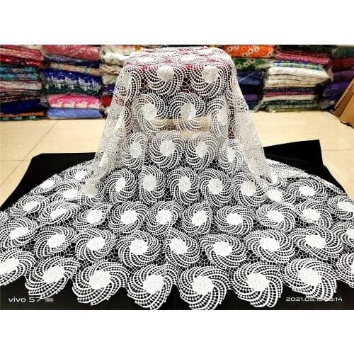 Latest 2021 High Quality African Tulle Lace Fabric Embroidery Swiss French Cotton Guipure Sequins Wedding Party Dress 5yards