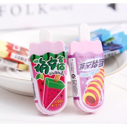 Wholesale 24pcs fruit popsicle erasers for pencils children rubber eraser kids school supplies pen goma bulk free shipping