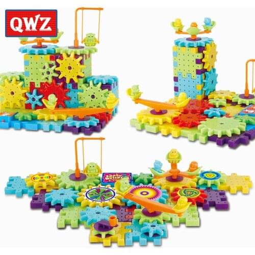 QWZ 81Pcs Plastic Electric Gears 3D Building Blocks Kits DIY Bricks Educational Toys For Kids Children Christmas Gifts