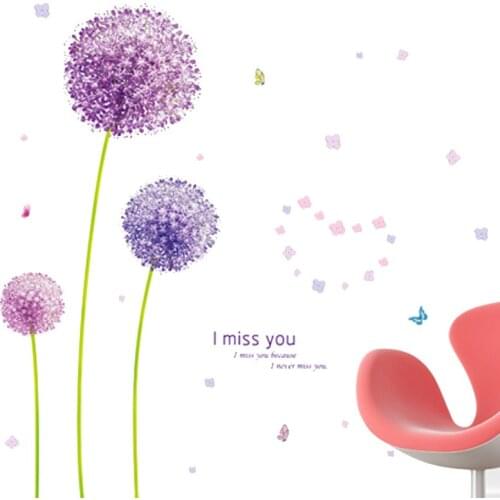 Romantic Purple dandelion DIY Wall Stickers Pink love Home Decor Art Decals background sticker on the wall Wallpaper decoration