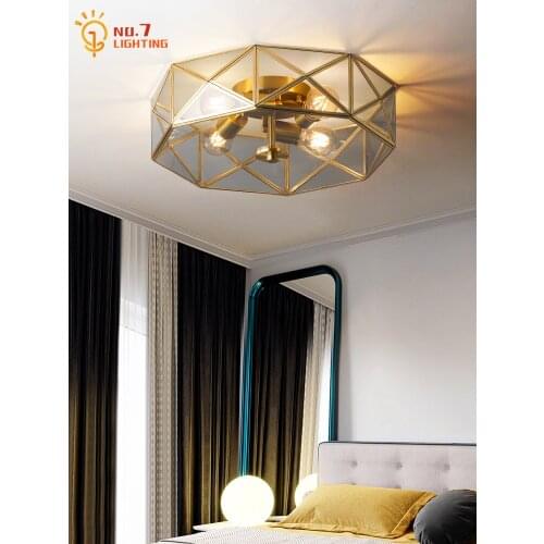 Nordic Luxury Copper Glass Round Ceiling Lamp Modern Light Fixture Kitchen Furniture Living/dining Room Restaurant Study Bedroom