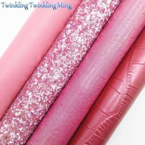 PINK Glitter Fabric, Crocodile Flowers Faux Leather Fabric, Synthetic Leather Sheets For Bow A4 8"x11" Twinkling Ming XM326