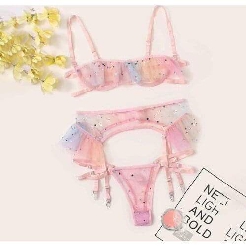 Sexy lingerie color printing star moon embroidery thong temptation lingerie garter lace sexy lingerie нижнее белье женское 5
