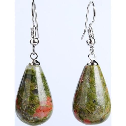 Summer Style Silver Plated Lapis Lazuli Unakite Stone Tear Water Drop Dangel Earrings For Women Fashion Dangler Jewelry