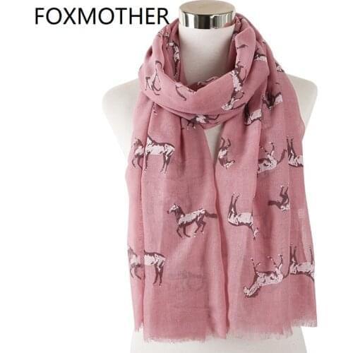 FOXMOTHER New Fashion Lightweight Pink Grey Color Running Horse Scarf Animal Print Scarves Women Ladies Foulard Femme