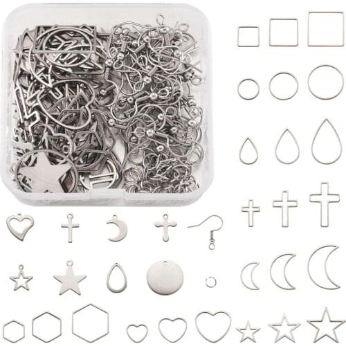 Pandahall 1Box Mixed Color Stainless Steel Linking Rings for Jewelry Making and Pendants Mixed Shapes
