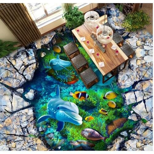 Modern sticker 3D floor room Underwater World Dolphin Custom Photo self-adhesive 3D floor Home Decoration