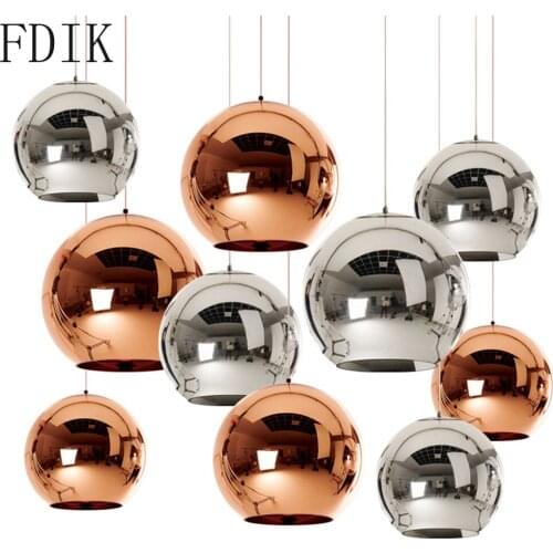 Modern Plating Pendant Lights Led Hanging Lamp 15cm/20cm/25cm Glass Ball Indoor Lighting Fixture for Living Room Kitchen Coffee