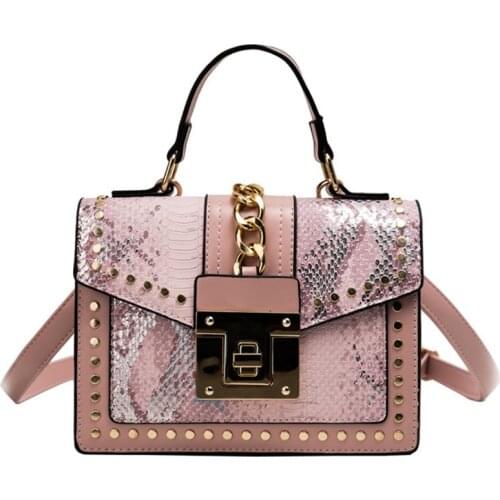 2020 New Korean womens bags women bags shoulder messenger portable lock snake pattern shoulder small square bag