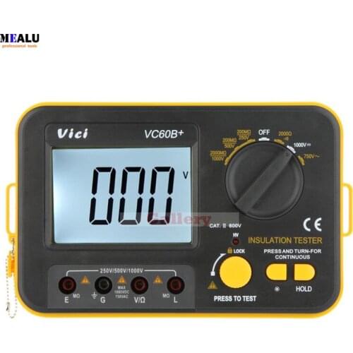 Vici VICHY VC60B+ Insulation Resistance Tester Megohmmeter Ohmmeter Voltmeter DVM 1000V 2G w/ LCD Backlight