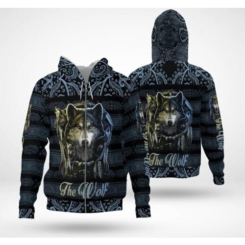 Tattoo Wolf 3D Hoodies Printed Harajuku Coat Jacket Men For Women Fashion Zipper hoodies Drop Shipping 01