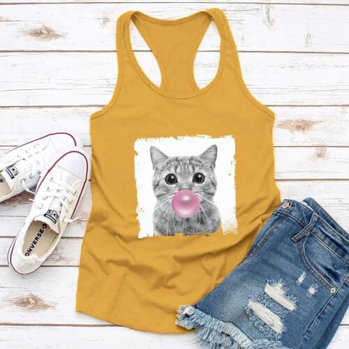 Cat and balloon Tank Tops New Arrival Women Funny Casual Cotton Tank Tops Cat Lover Tops Pet Lovers Gift