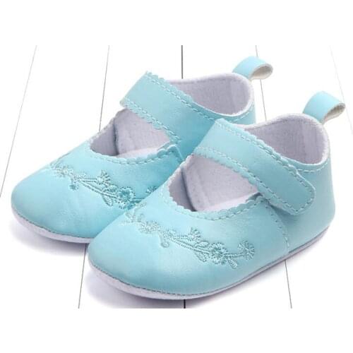 Baby girls shoes newborn black PU infant shoes prewalkers little girls crib shoes nonslip formal flower embroidery soft sole