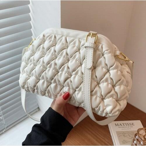 Wriufred Unique niche design women bag folded shell bag female fashion messenger cloud bag wild casual shoulder crossbody bag