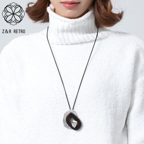 Vintage Geometric Long Necklace for Women Wooden Suspension Pendant Chains On the Neck 2021 Fashion Costume Jewelry for Women