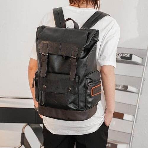 Large Capacity Mens Laptop Travel Backpack Black Leather PU Antitheft Softback Business Bagpack School Male Shoulder Bag Trendy