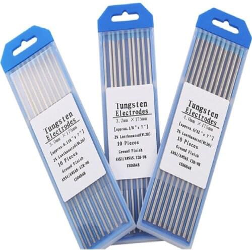 WL20 10 Piece Blue 1.0/1.6/2.0/2.4/3.0/3.2/4.0mm*150mm Lanthanated Tungsten Electrode Head Tungsten Needle/Rod For Weldin