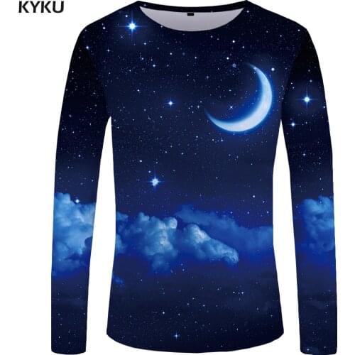 KYKU Moon Long sleeve T shirt Star T shirts Night Sky Clothes Space Tops Tees T-shirts Tshirt Women Print Funny Fitness Female